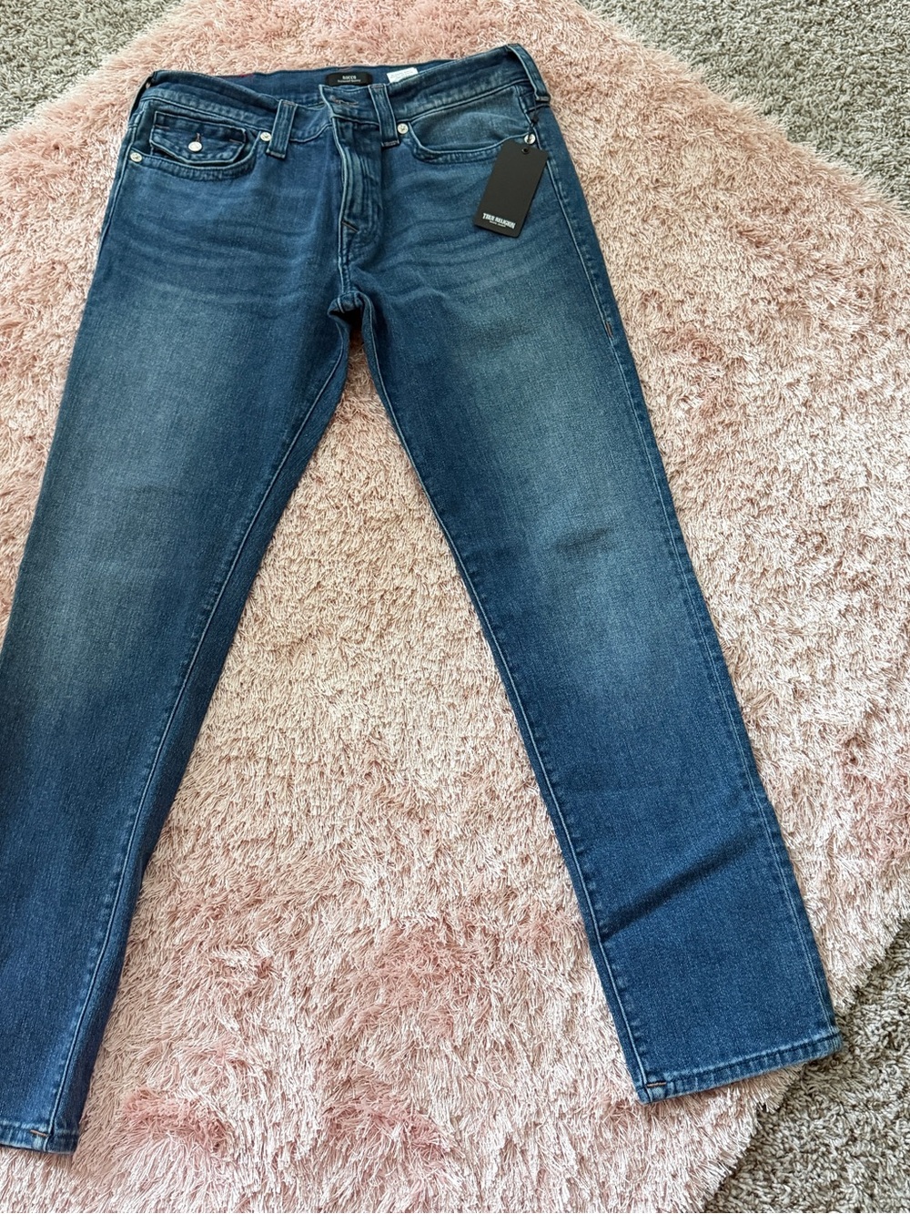 True Religion Slim Straight Jeans in Dark Blue Wash